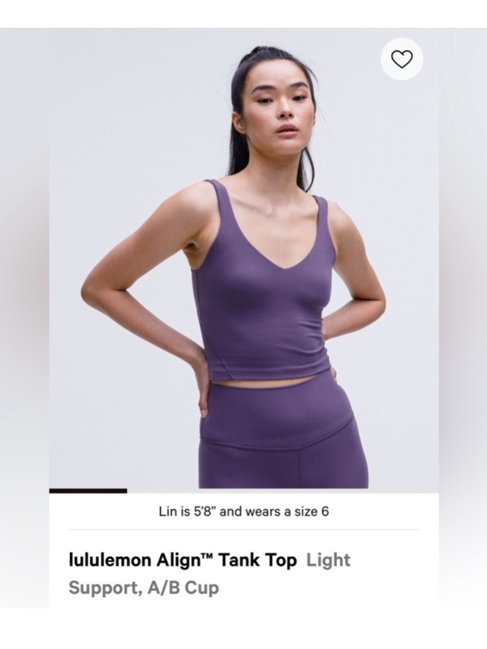 Lululemon Align Crop Tank Top, Color Purple, Size 6